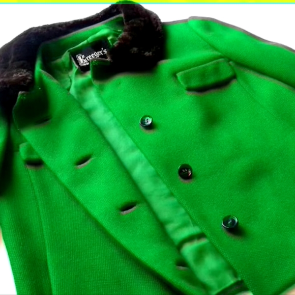 Vintage Bright Kelly Green Cropped Wool Coat - Kreeger's medium m 6 8 wool knit - Picture 12 of 13